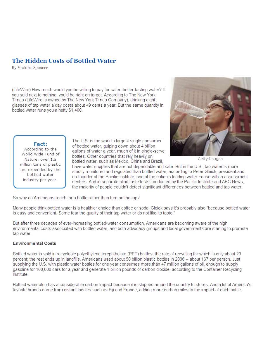 Bottled Water Backlash - An article on Forecast Earth